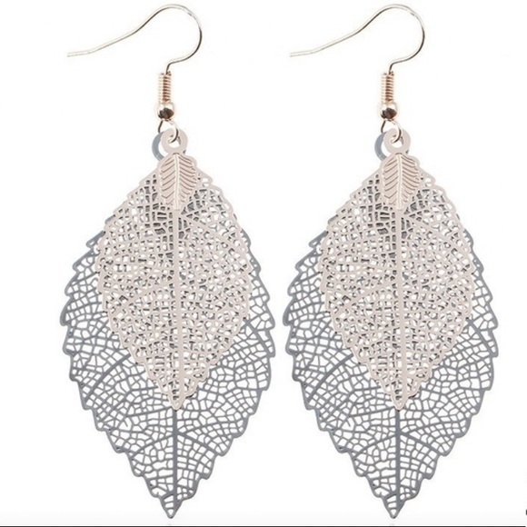 Tree Leaf Two Tone Silver Gold Drop Earrings new - Picture 2 of 7